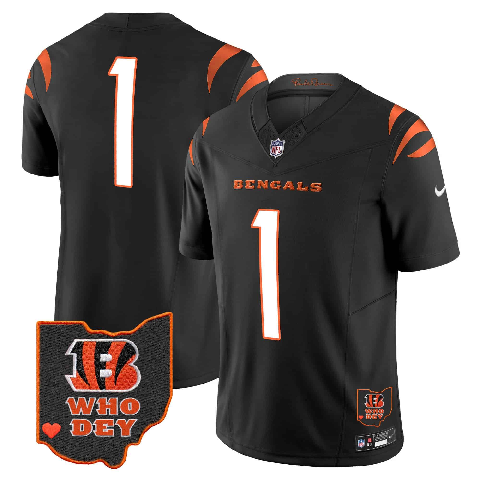 Men Cincinnati Bengals #1 Chase Black 2024 Nike Patch Vapor Limited NFL Jersey style 3
